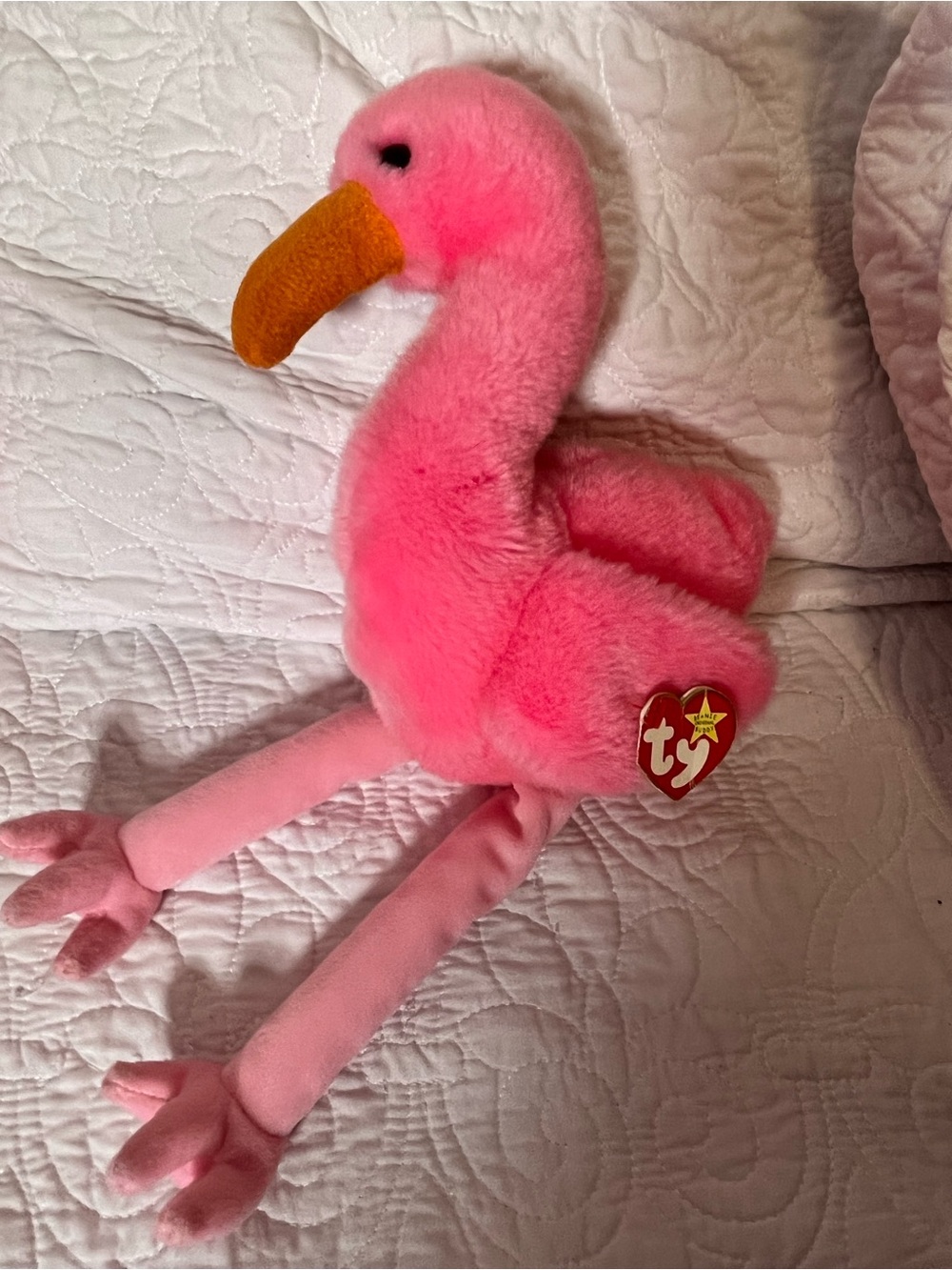 Rare Ty Beans Baby Pink Flamingo Plush with Orange Beak